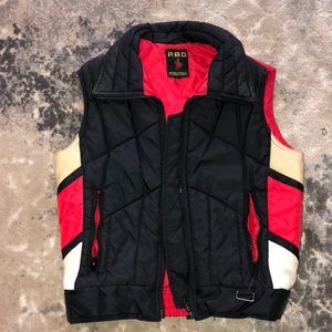 black and red vest